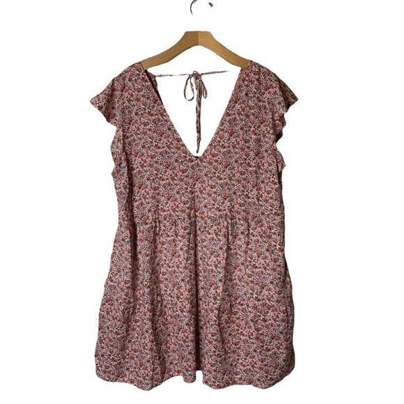 Abercrombie & Fitch Dresses & Skirts - Abercrombie & Fitch Pink Ditsy Floral Linen Double V Mini Dress Size Large